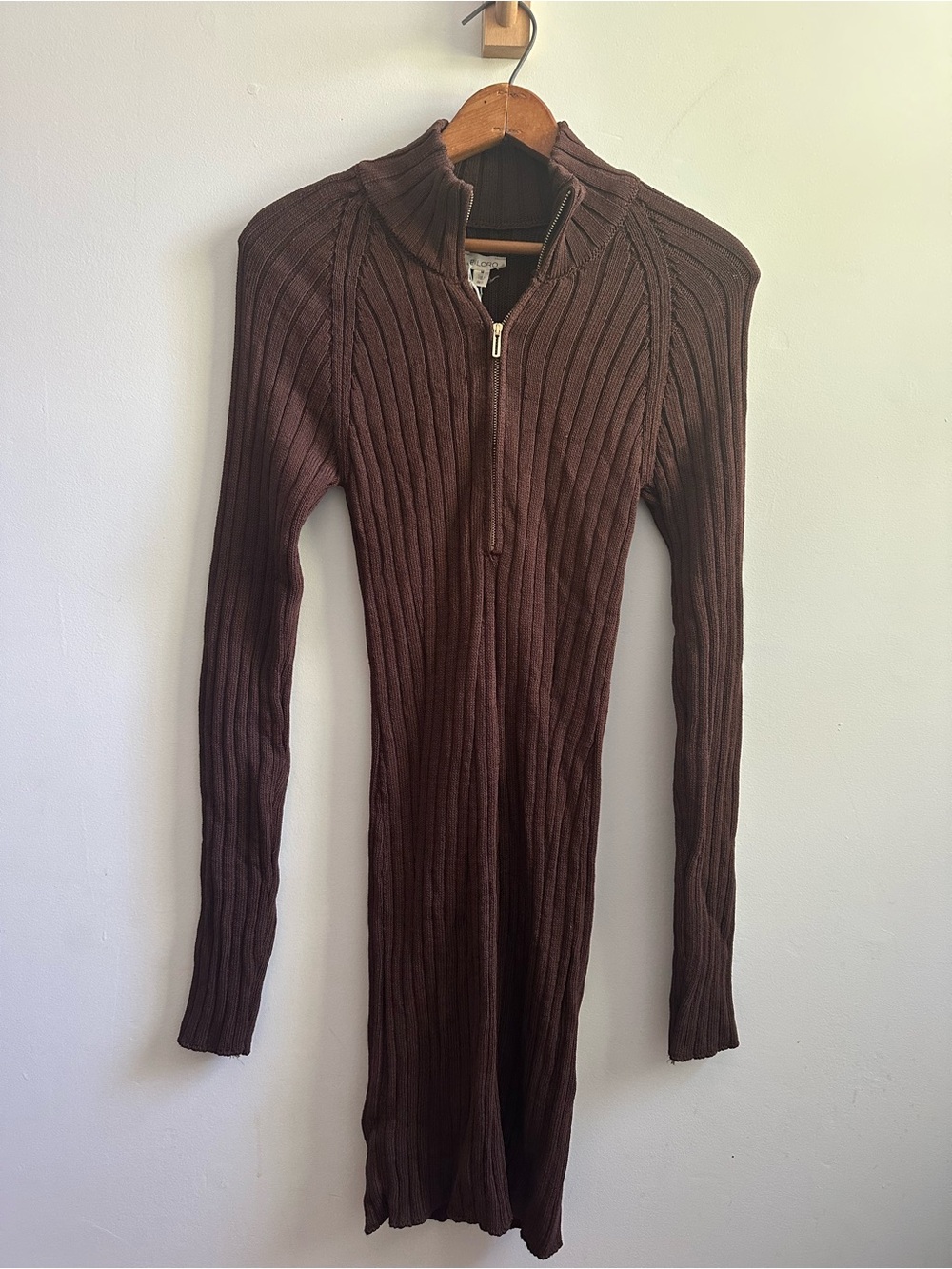 Pilcro Chocolate Brown Ribbed Quarter Zip Sweater Dress, Medium